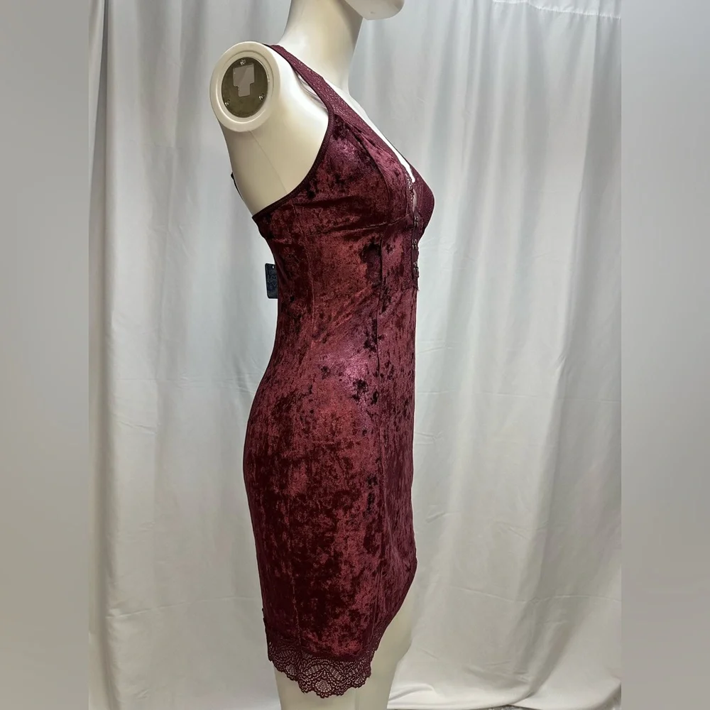 FP Wait For It Wine Red Velvet Bodycon Mini Dress - Picture 4 of 7